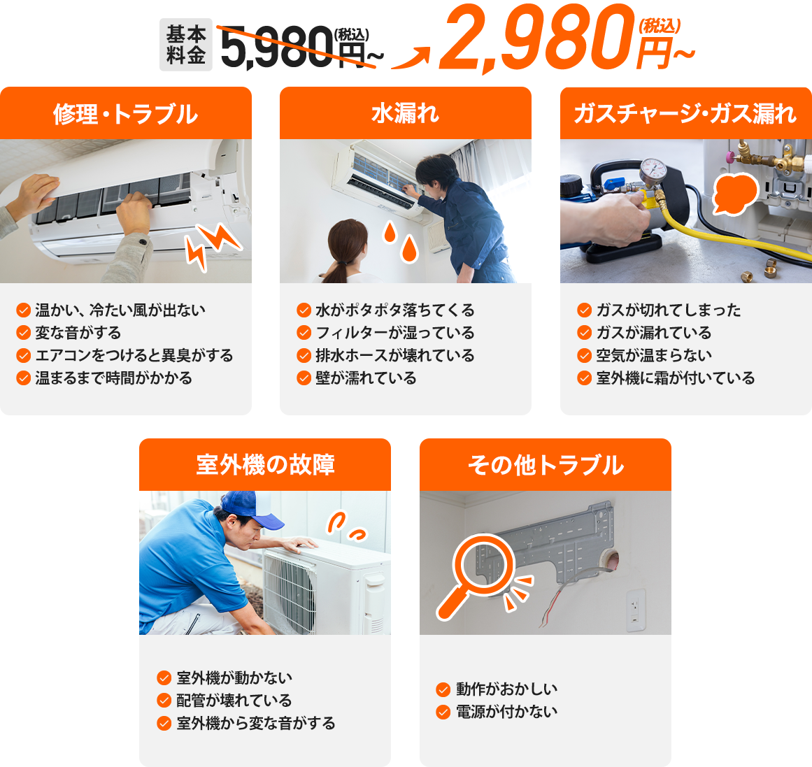 エアコン修理・水漏れ・エアコン取付・エアコン移設・ガスチャージ・エアコン取り外し